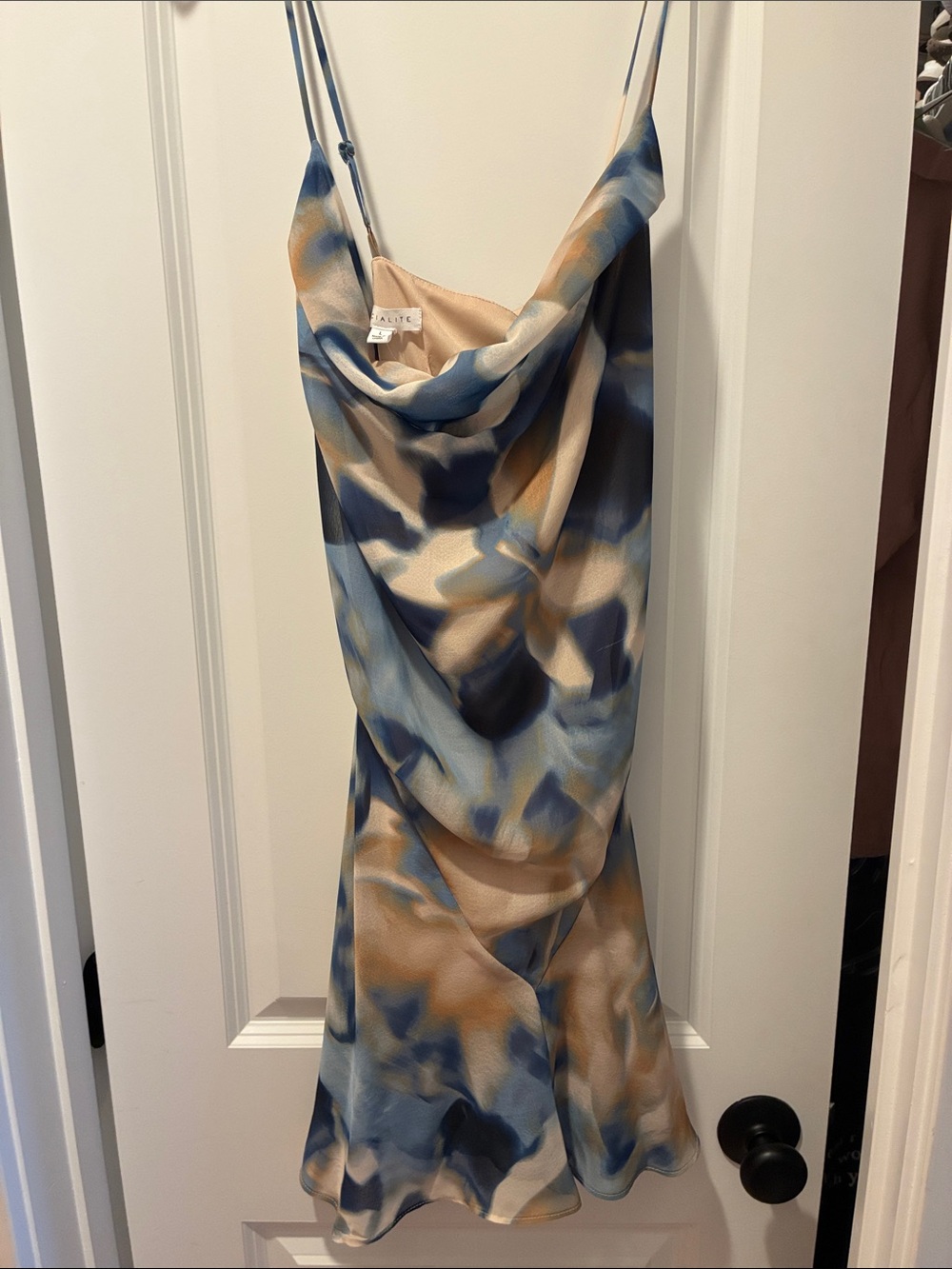 Socialite Blue & Beige Watercolor Cowl Mini Dress